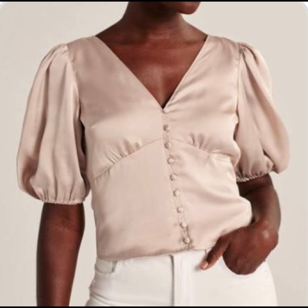 Abercrombie Satin Tie Back Blouse - Cream